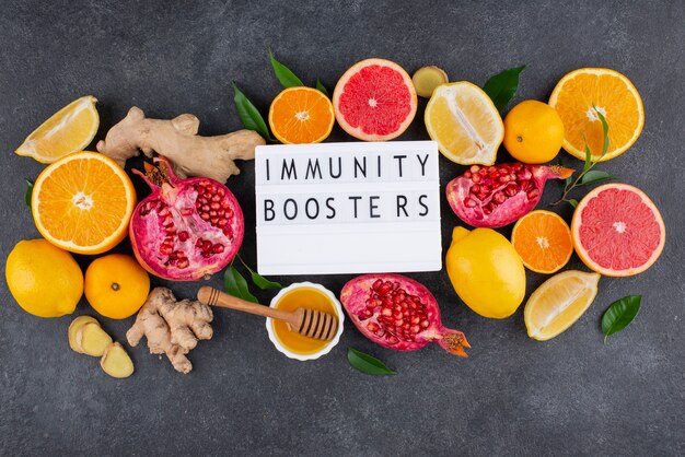 flat-lay-immunity-boosting-foods-with-citrus-ginger-healthy-habits-fitnesshub-fitnesshub24x7