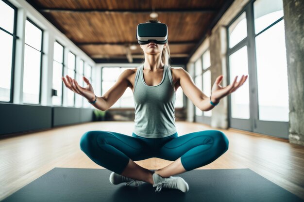 woman-wearing-vr-headset-while-doing-yoga-virtual-fitness-fitnesshub-24x7-fitnesshub24x7